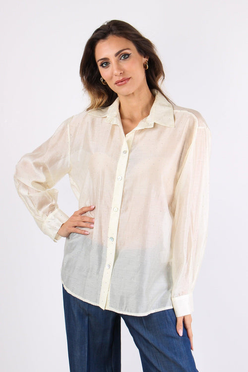 Camicia Over Mussola Strass Panna
