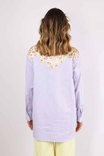 Camicia Riga Inserto Fantasia Bianco/lilla - 4