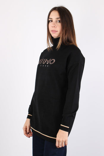 Maglia Collo Alto Logo Lurex Nero/cammel - 5