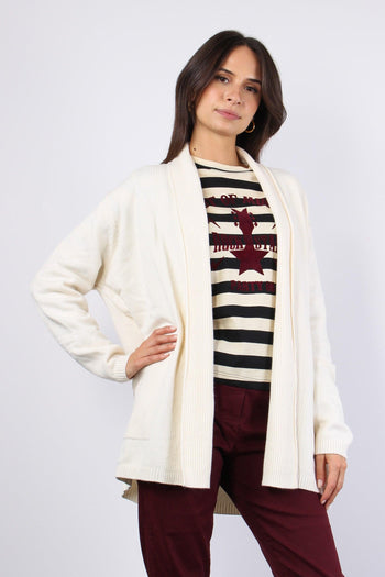 Cardigan Inserto Costina Lungh Latte - 5