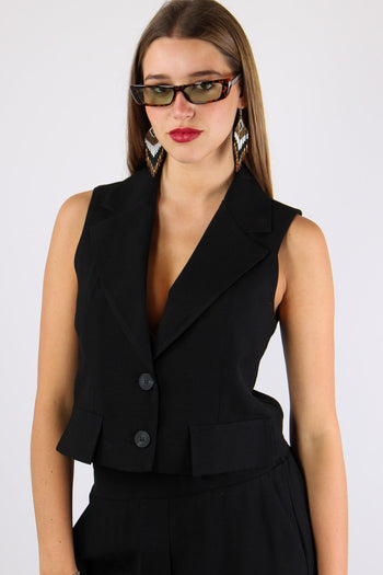 Gilet Cropped Misto Viscosa Nero - 8