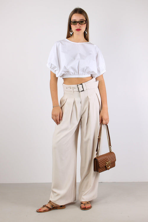 Pantalone Multi Pences Cintura Sabbia