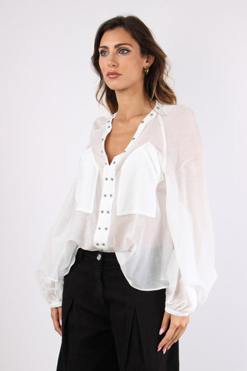 Darren Blusa Voile Bulloni Bianco Biancaneve - 5