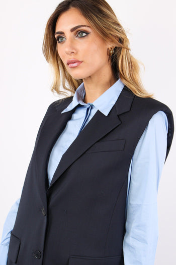 Donna Gilet Fresco Lana Blu - 6