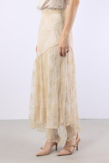 Gonna Lunga Pizzo Pieghe Ivory - 3