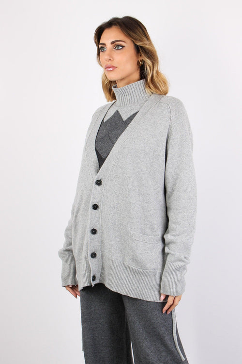 Cardigan Bottoni Lunghezza Med 0 Grigio Chiaro Melange - 2