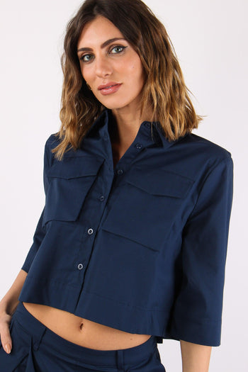 Camicia Taschine Cotone Tecnico Navy Blue - 7