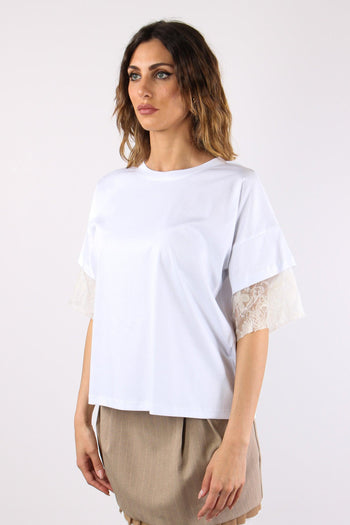 T-shirt Pizzo Inserto Manica Bianco - 3