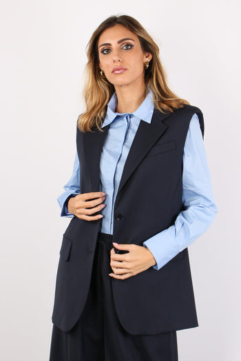 Donna Gilet Fresco Lana Blu - 4