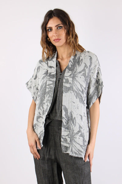 Giacca Kimono Frange Fantasia Sabbia/canna Fucile