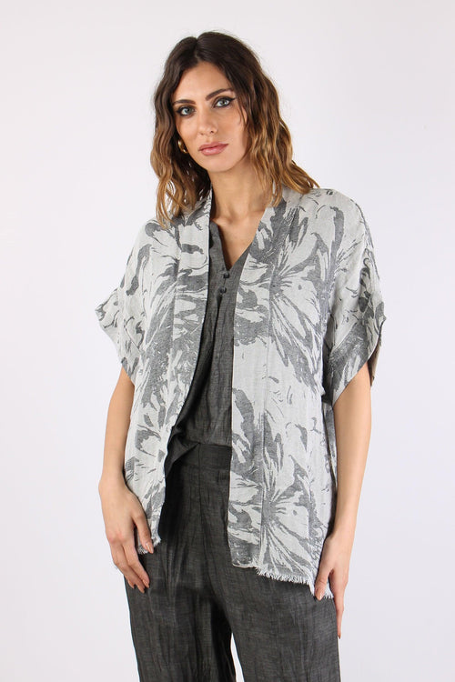 Giacca Kimono Frange Fantasia Sabbia/canna Fucile