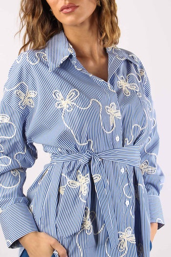 Camicia Over Riga Cravatta Ric Bianco/blu - 8