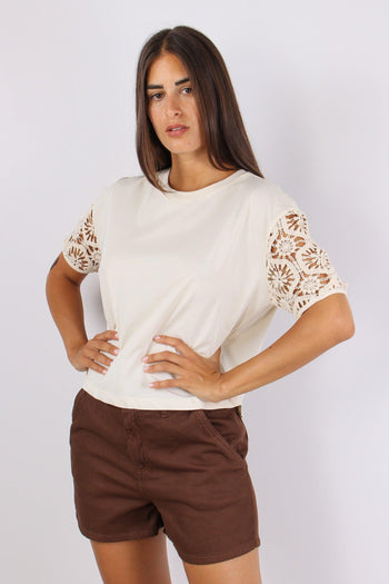 T-shirt Maniche Macrame Ecru - 2