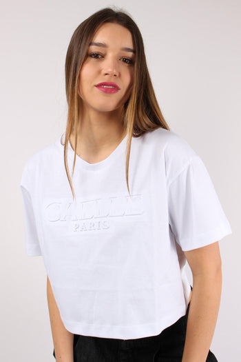 T-shirt Crop Logo Tono Su Tono Bianco - 3