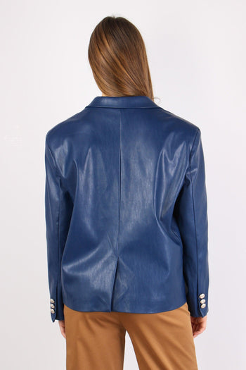 Giacca Squadrata Ecopelle Blu - 4