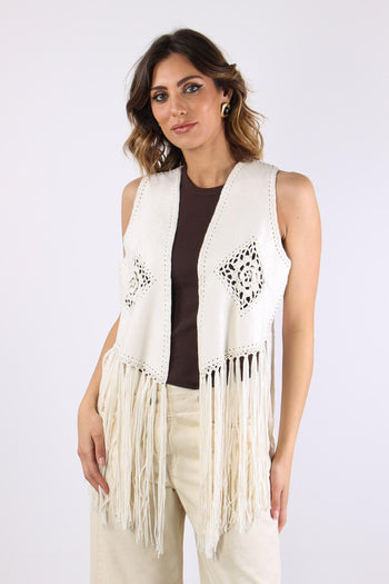 Gilet Frange Ricami Natural - 2