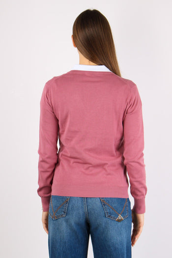 Maglia Scollo V Cotone Rosa - 4