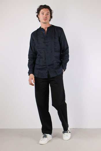 Camicia Coreana Lino Blu - 2