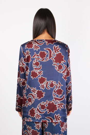 Blusa Raso Crepe Fantasia Bordeaux/royal - 3