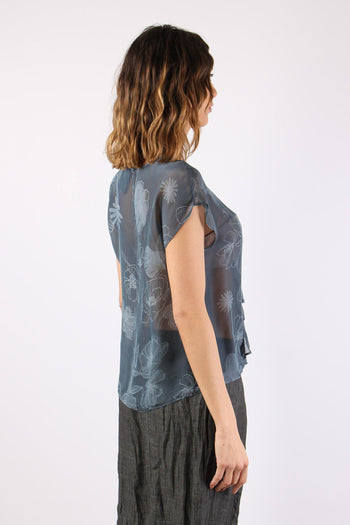 Blusa Rouches Stampa Fiori Blu/fiori - 6