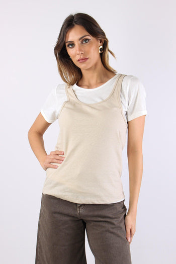 T-shirt Canotta Sovrapposta Bianco/beige - 2