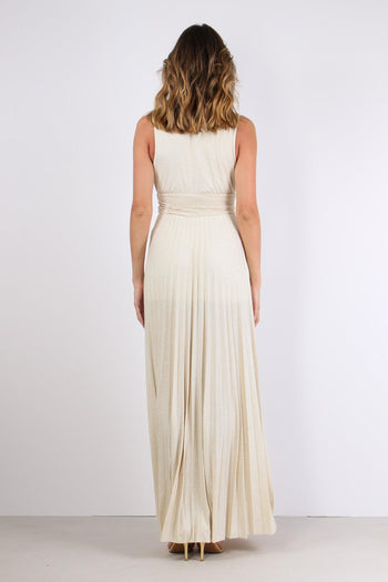 Abito Lurex Puntinato Incrocio Beige - 4