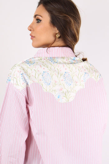 Camicia Riga Inserto Fantasia Bianco/rosa - 8