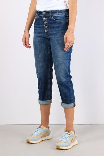 Koons Denim Micro Rotture Bottone Gioiello Denim Medio - 4