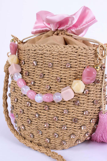 Secchiello Paglia Strass Pink - 4