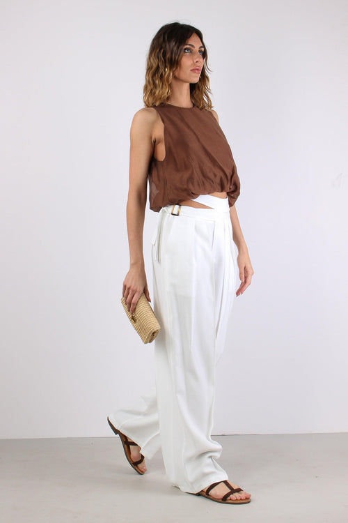 Pantalone Cut Out Fibbia Bianco