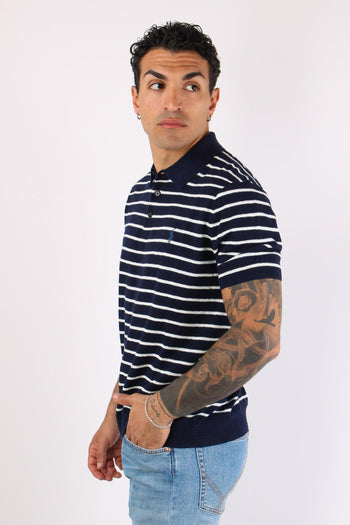 Polo Bottoni Riga In Maglia Navy/white - 6