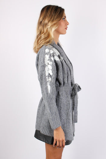 Cardigan Mohair Inserto Paille Grigio Melange - 5