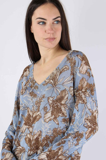 Maglia Lurex Fantasia Foglie Blu Wave - 7