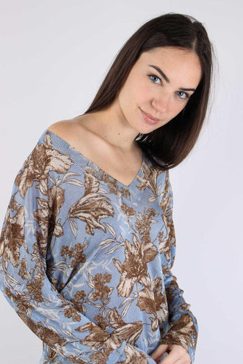Maglia Lurex Fantasia Foglie Blu Wave - 9