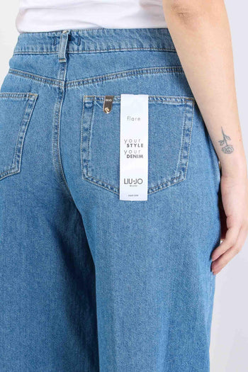 Jeans Flare Bottoni Strass Denim Chiaro - 8