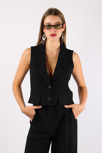Gilet Cropped Misto Viscosa Nero - 2