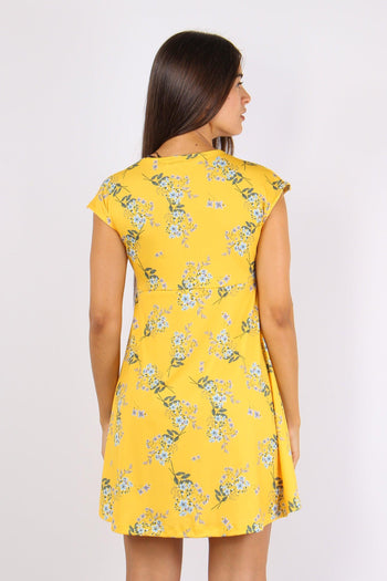 Abito Scollo V Fantasia Fiori Giallo - 4