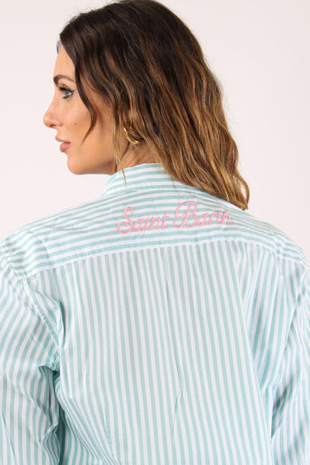 Camicia Slim Riga Ricamo Schiena Bianco/verde - 7