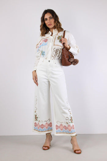Adunco Pantalone Fondo Ricami Off White - 5