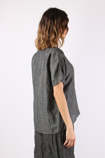 Blusa Scollo V Bottoni Grigio - 6