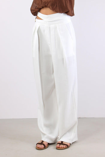 Pantalone Cut Out Fibbia Bianco - 7