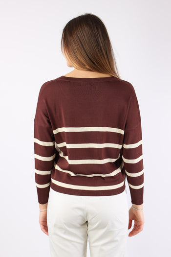 Maglia Scollo V Righe Moro/panna - 4