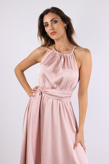 Abito Raso Allaccio Dietro Cipria - 7