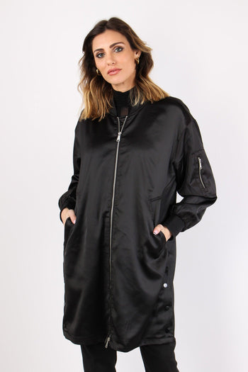 Bomber Lungo Effetto Raso Black - 2