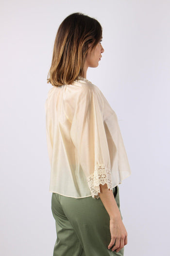 Camicia Mussola Macrame Manica Ecru - 6