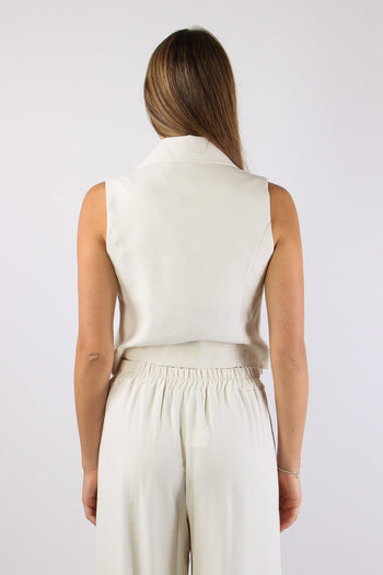 Gilet Cropped Misto Viscosa Panna - 4