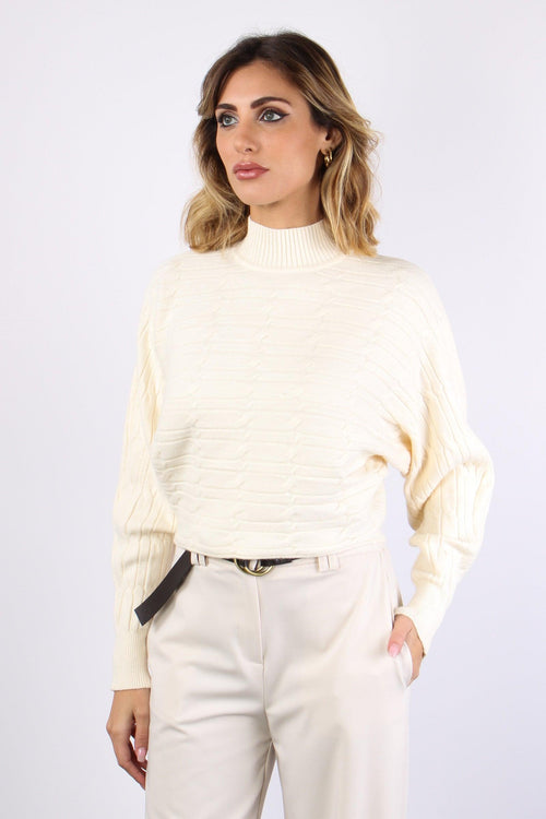 Maglia Treccia Cropped Panna