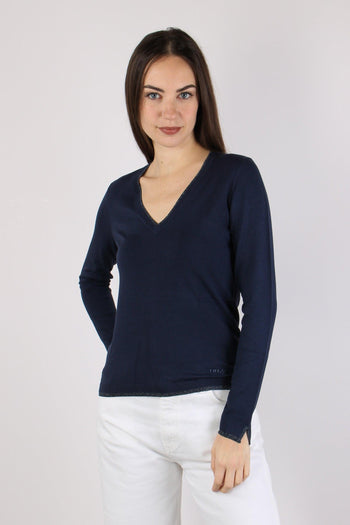 Maglia Scavo V Inserto Lurex Blu Navy - 8