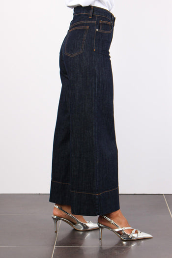 Denim Crop Orlo Alto Denim Scuro - 7