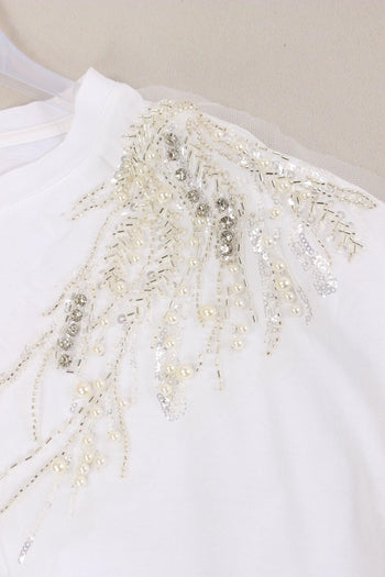 T-shirt Applicazione Spalla Bianco - 7